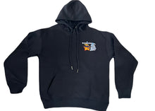 Load image into Gallery viewer, Black embroidered pocket size logo hoddie
